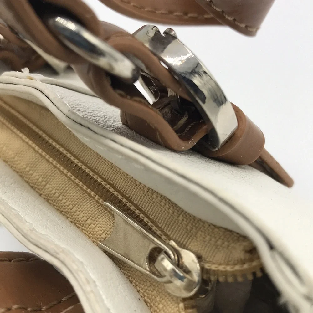 Mini cream and tan purse / bag with silver hardware